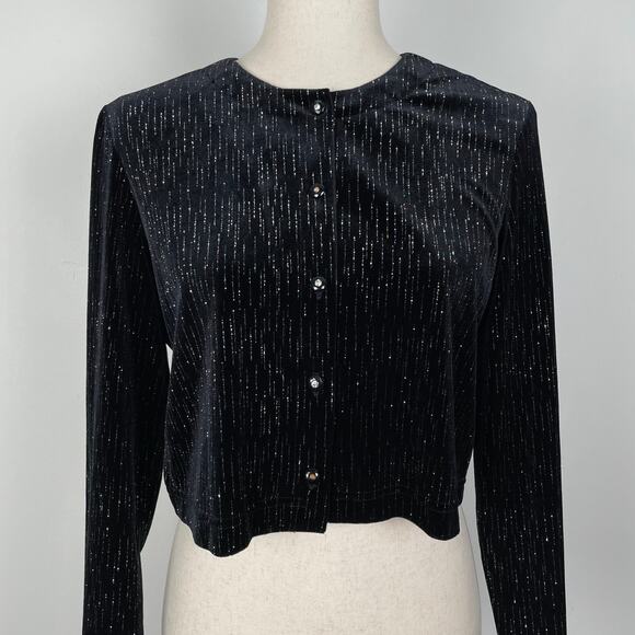 90s VTG Ronni Nicole 2-Pc Velvet Evening Dress w/ Jacket Black Glitter Sparkly - Picture 13 of 16